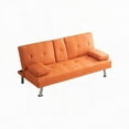 thumbnail image 3 of Modern Orange Leather 67" Sofa Bed with Double Fold and Coffee Table, 3 of 12