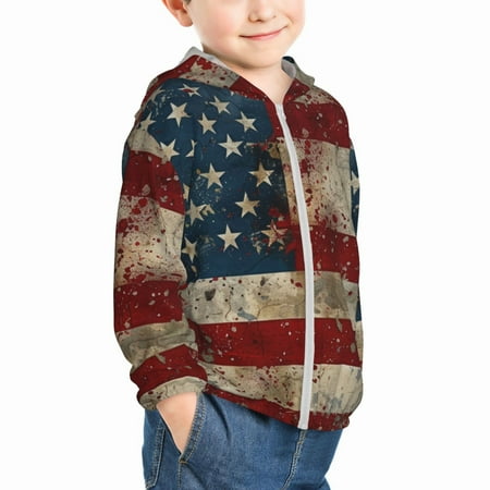 

Uemuo American Flag1 Pattern Rash Guard for Boys Girls Long Sleeve Swim Shirts UPF 50+ UV Sun Protection Hooded Fishing Shirt with Pocket for Kid-18 Months