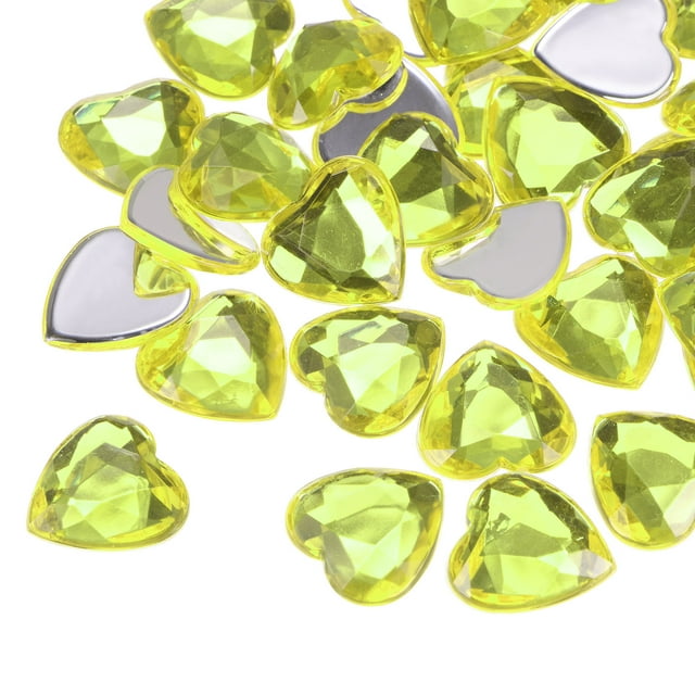 Unique Bargains 40 Pcs Acrylic Heart Rhinestone 15mm Flat Back Plastic Gems for Jewelry Making, Light Yellow