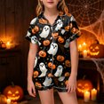 thumbnail image 2 of Leey-World Halloween Pajamas Toddler Toddler Kids Little Girls Halloween Satin Pajamas Pumpkin Short Sleeve Button Down Sleepwear Pjs Set, 2 of 5