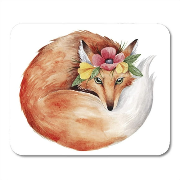 POGLIP Red Floral Watercolor Fox Cute Little Flowers Painting Springtime Handpainted Mousepad Mouse Pad Mouse Mat 9x10 inch