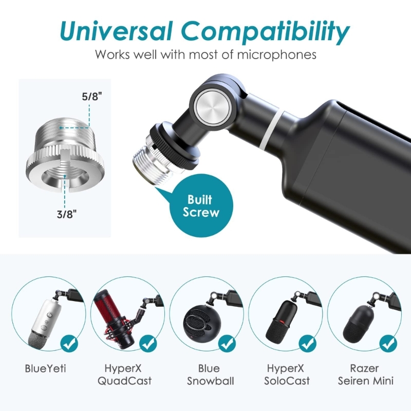 Adjustable Boom Arm for Gaming Microphone Arm Stand with Heavy Duty Clamp 360 Degree Rotating Suspension Boom Mic Stand
