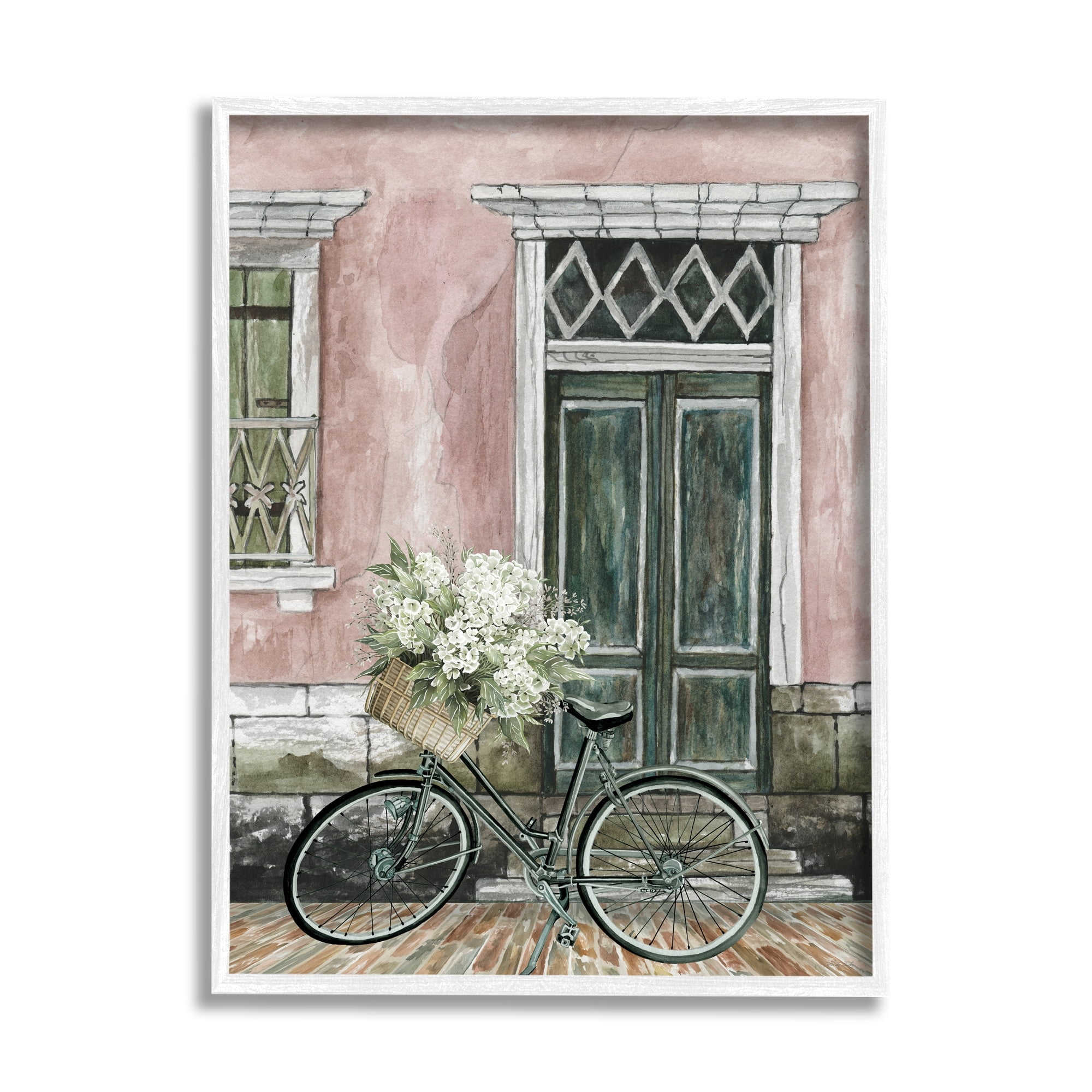 Stupell Industries Spring Bicycle Lush Floral Bouquet Vintage City Architecture, 11 x 14, Design by Cindy Jacobs