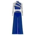thumbnail image 3 of Raenseen Kids Girls 2 Piece Lyrical Jazz Dance Outfit Sequin Crop Top and Wide Leg Chiffon Pants Hip Hop Dance Set Blue 8, 3 of 5