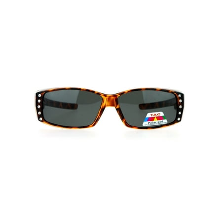 Black Havana Sunglasses - Womens Rhinestone Rectangular Polarized Fit Over Glasses Sunglasses Tortoise Black
