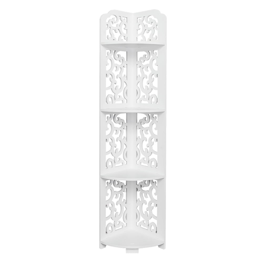 4 Layers Bathroom Cabinet Shelf,  Waterproof 120° Angle Storage Shelves Daqing Carving Style White