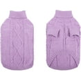 thumbnail image 2 of Zhuge Small Dog Turtleneck Pullover Sweater, Thick Cable Knit Cold Weather Clothes for Chihuahua, Pug & More, M, Purple, 2 of 4