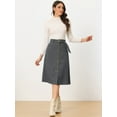 thumbnail image 3 of DARING DIVA Women's A-Line Button Front Belted Midi Skirts M Grey, 3 of 6