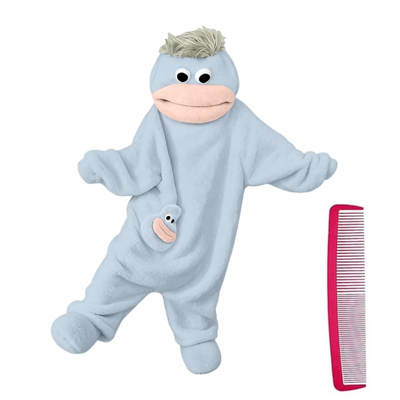 Funny Big Mouth Monster Adult Onesie with Comb Prop, Silly Plush Hooded Jumpsuit Pajamas, Oversized Fleece One Piece Sleepwear, Cozy Loungewear Outfit for Adults, Family Matching and Pajama Party