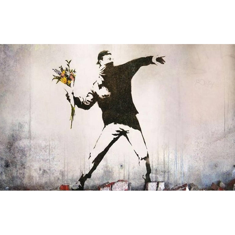 Rage Flower Thrower by Banksy framed art canvas art - Walmart.com