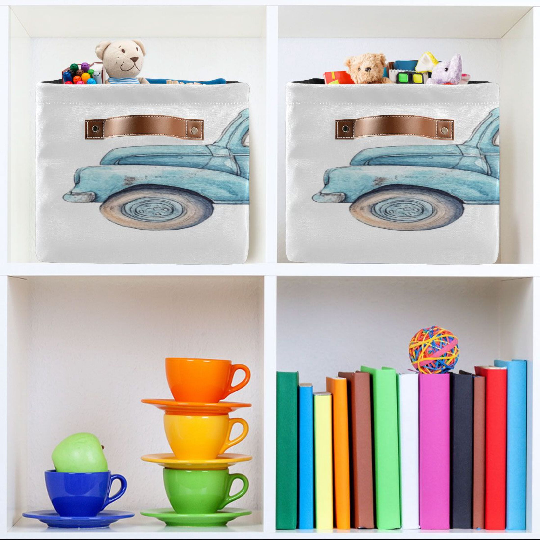Square Storage Basket 14.2*10.2*8.3 Inch One Sizex2 Shelf Basket Open Home Storage Bins Bedroom Storage Basket Closet Storage Stylish Decor Cute Bunny Easter