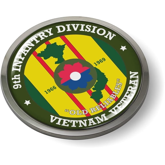 BestLicensePlateFrames - 9TH Infantry Division U.S. Army Vietnam Veteran 3D Domed Car Emblem Badge Sticker Chrome Metal Bezel - Official U.S. Army Licensed Product