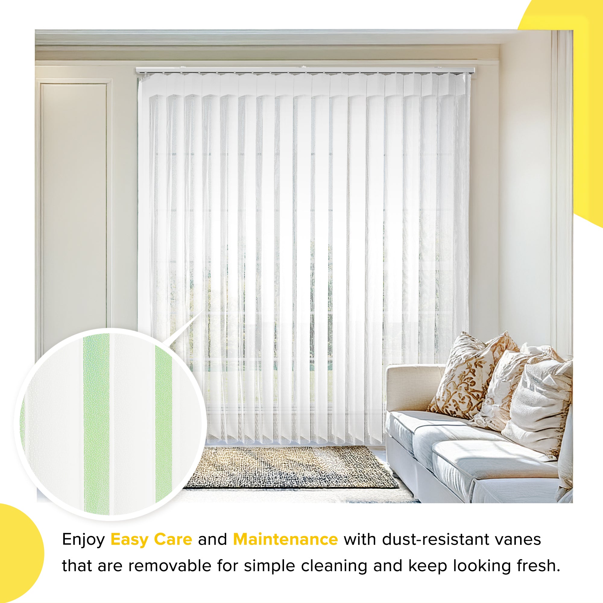 YELLOW BLINDS Light Filtering Sheer Vertical Blinds, Mist White, 78"W x 84"H