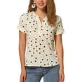 thumbnail image 1 of Blusa de puntos impresos de cuello en V de mujer INSPIRE CHIC para el Día de San Valentín, manga corta, top para el trabajo, XS negro-albaricoque, 1 of 6