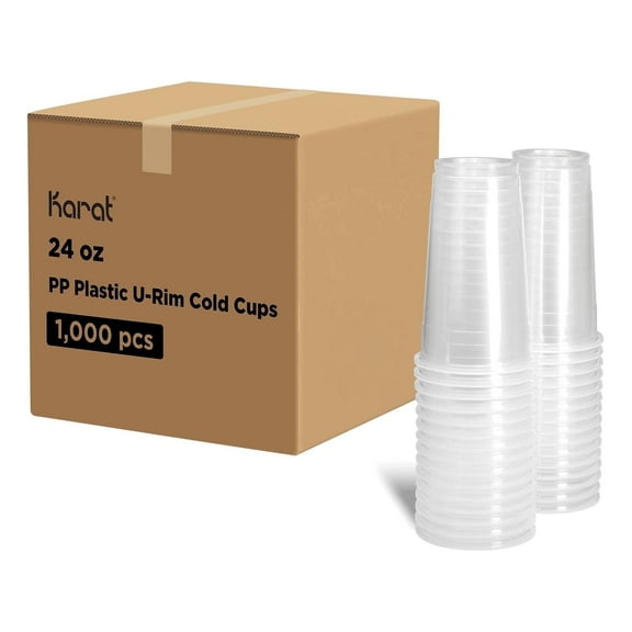 Karat [1000 Pack - 24oz] Clear Plastic Cups, U-Rim PP Cups for Sealing Film - C1012 (Karat)