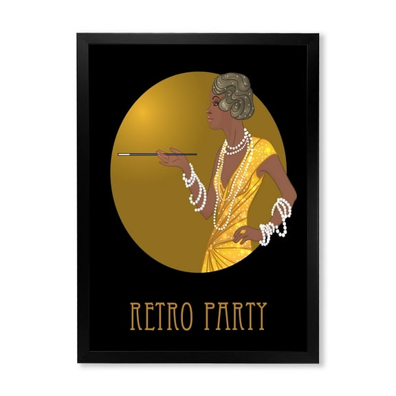 Designart 'Retro Fashion Glamour Afro American Woman' Modern Framed Art Print