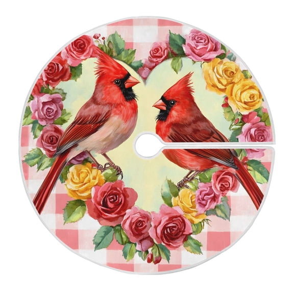 Ryvnso Christmas Tree Skirt Cardinals in Hearts Xmas Tree Skirts Ornament Home Decorations 35.4"