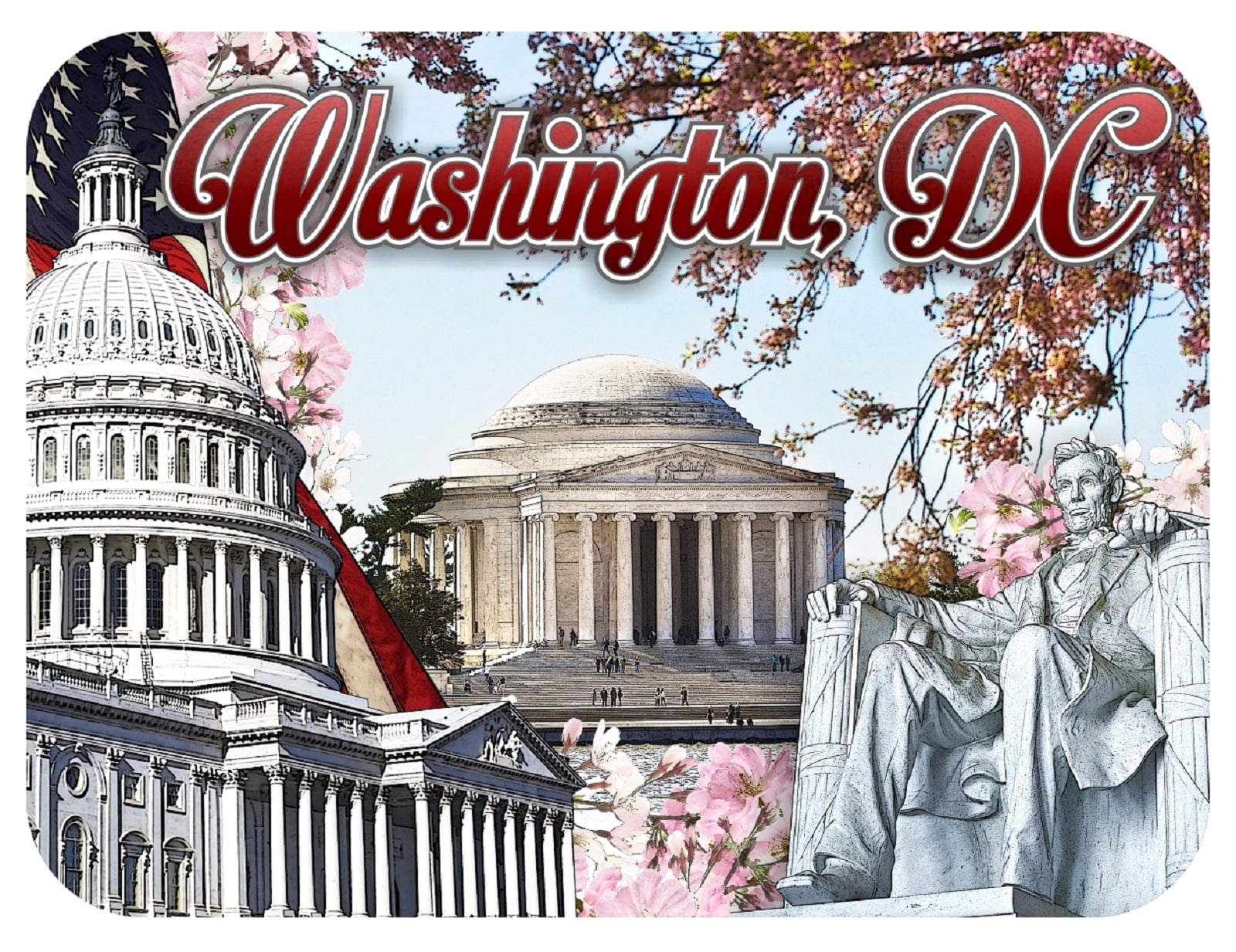 Lincoln Memorial Washington D.C 4 Color Collage Fridge Magnet