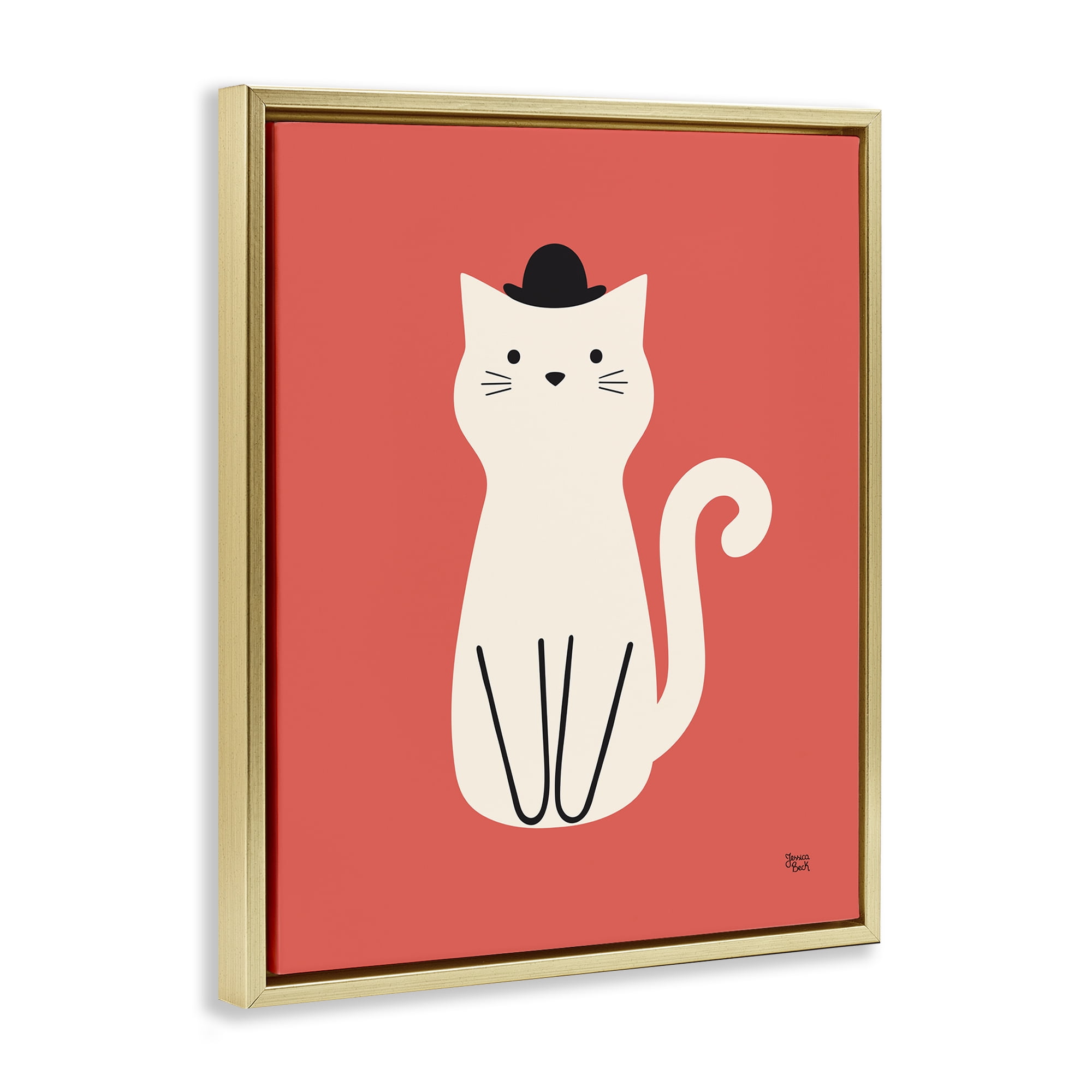 Stupell Industries Cat with Top Hat Animals Painting Gold Floater Framed Canvas Art Print Wall Art, 25 x 31