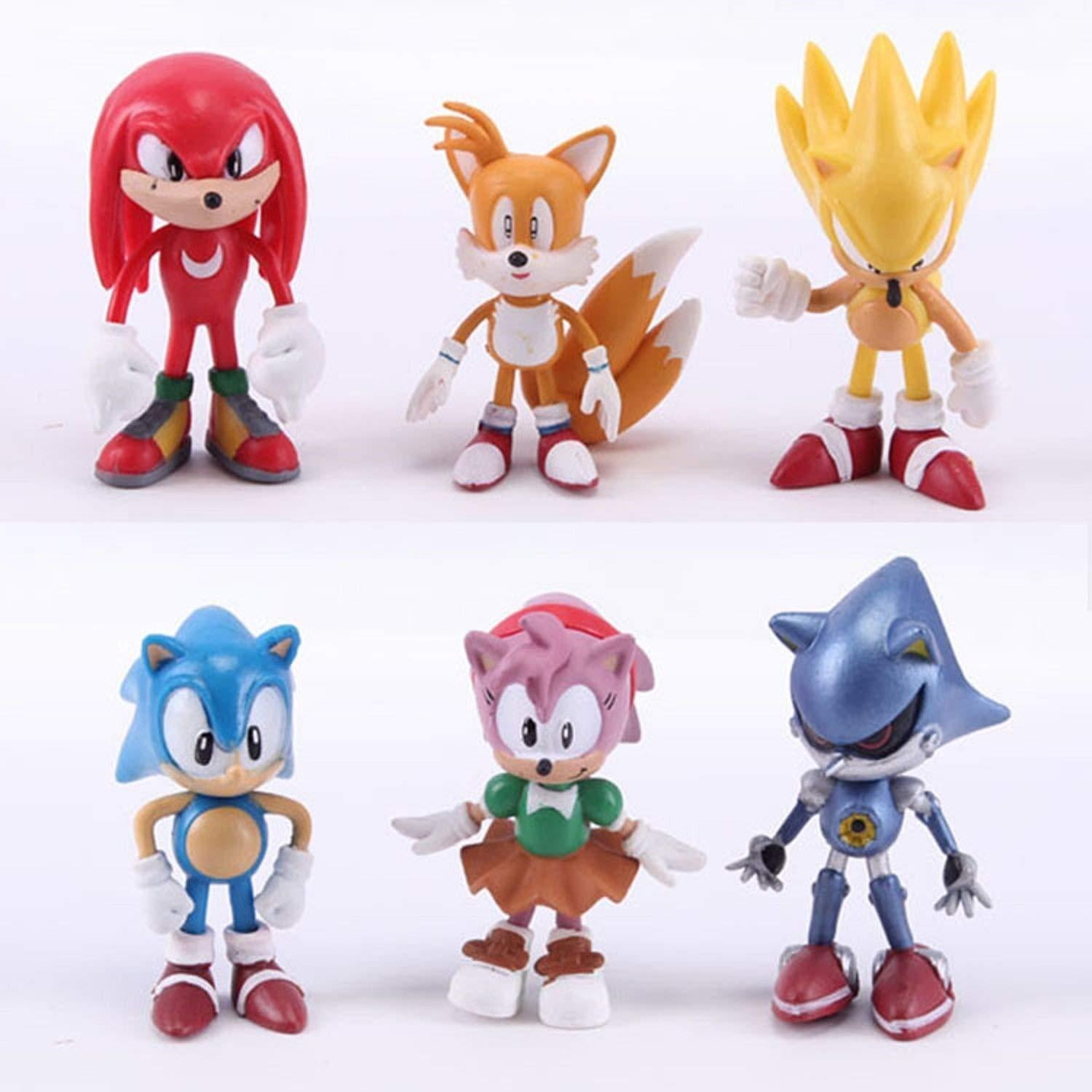 6 PCs Sonic the Hedgehog Knuckles Amy Tail Metal Action Figures Toy Cake Topper 