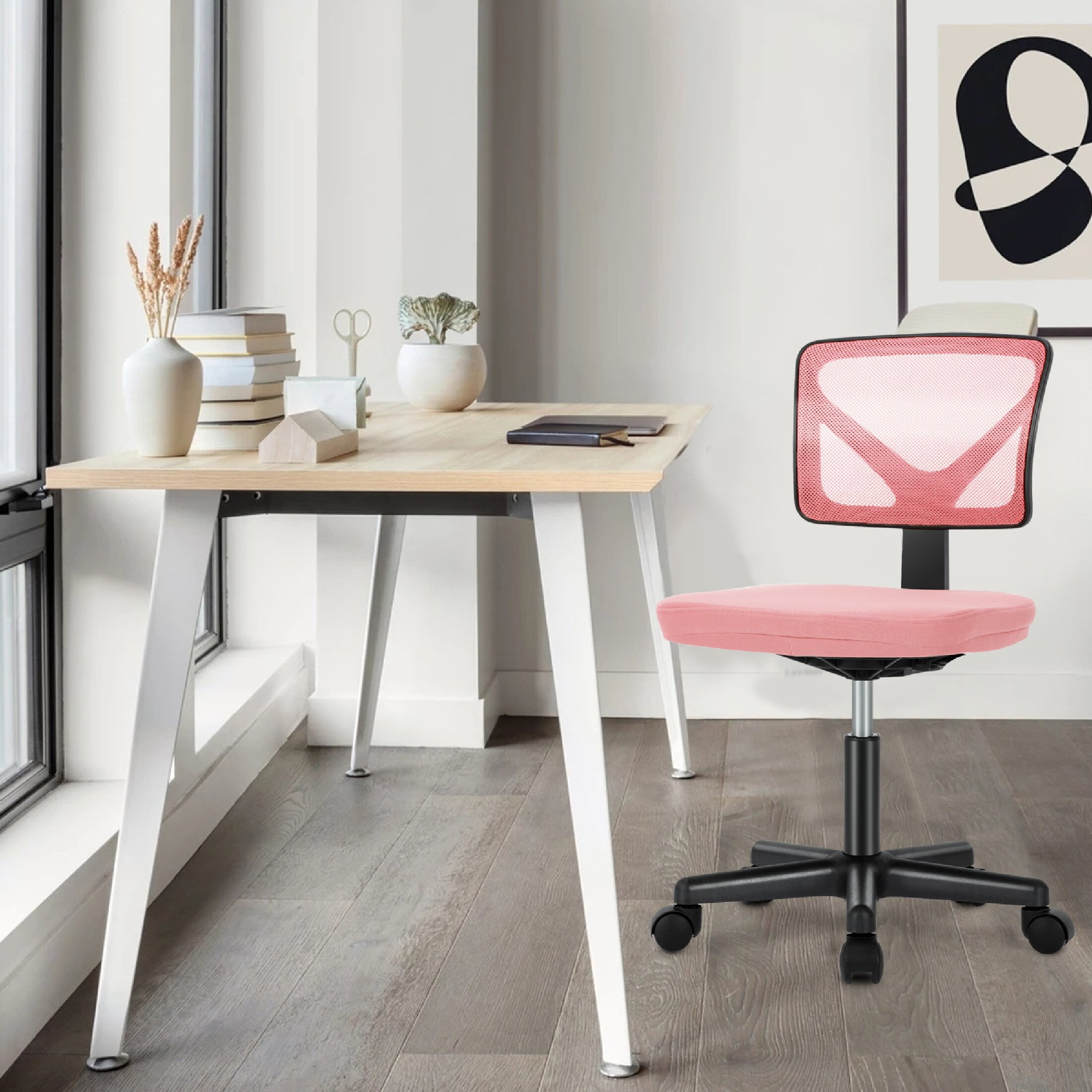 CONCETTA Armless Office Computer Desk Chair, Ergonomic Low-Back Mesh Rolling Work Swivel Chairs with Wheels, Pink
