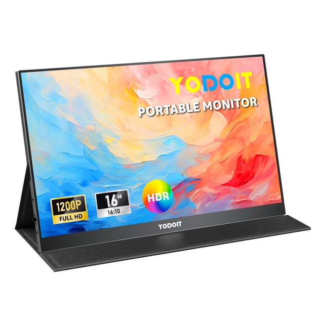 Yodoit Monitor portátil 16", 1920x1200 FHD IPS 16:10 con USB Tipo C y Altavoces Integrados con Smart Cover Compatible con PC, Ordenador portátil, MacBook, Xbox