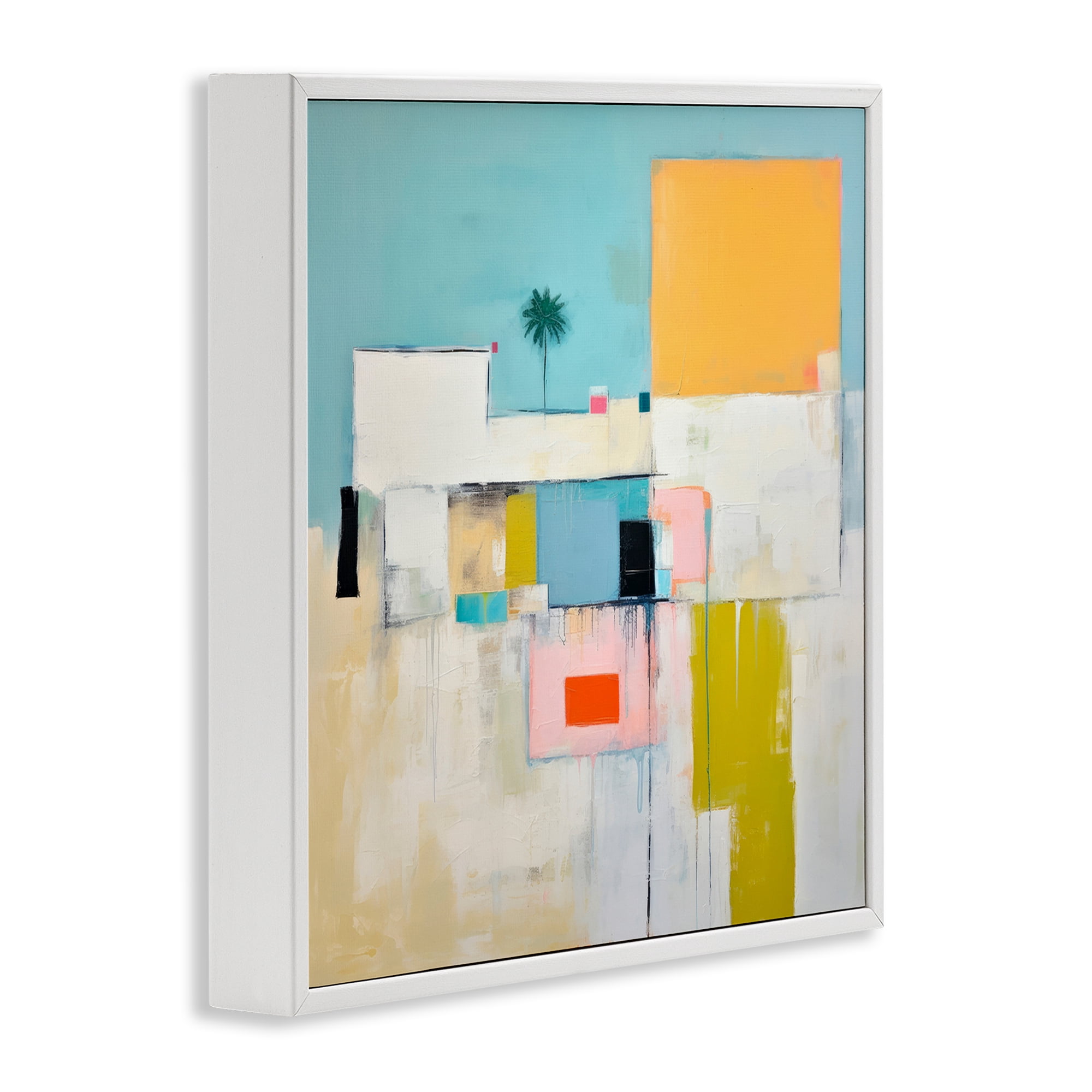 Stupell Industries Tropical Villa Abstraction Abstract Painting White Framed Art Print Wall Art, 12 x 12