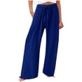 thumbnail image 1 of Women Casual Pants Solid Color Pocket Elastic Waist Drawstring Loose Comfortable Daily Wear, 1 of 4