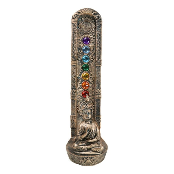 Zen Meditating Buddha Monk With 7 Chakra Zones Gem Colors Incense Holder Statue