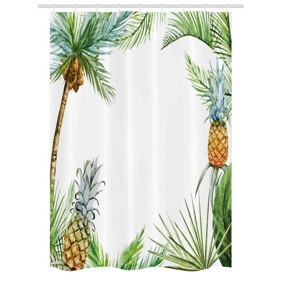 Pineapple Stall Shower Curtain, Watercolor Tropical Island Style Border Print Exotic Fruit Palm Trees and Leaves, Fabric Bathroom Set with Hooks, 54W X 78L Inches, Multicolor, by Ambesonne