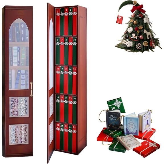 Mini Book Advent Calendar 2025, 25 Mini Book Ornaments Christmas Countdown Calendar, Literary Christmas Tree Decor Gift for Book Lovers(A)