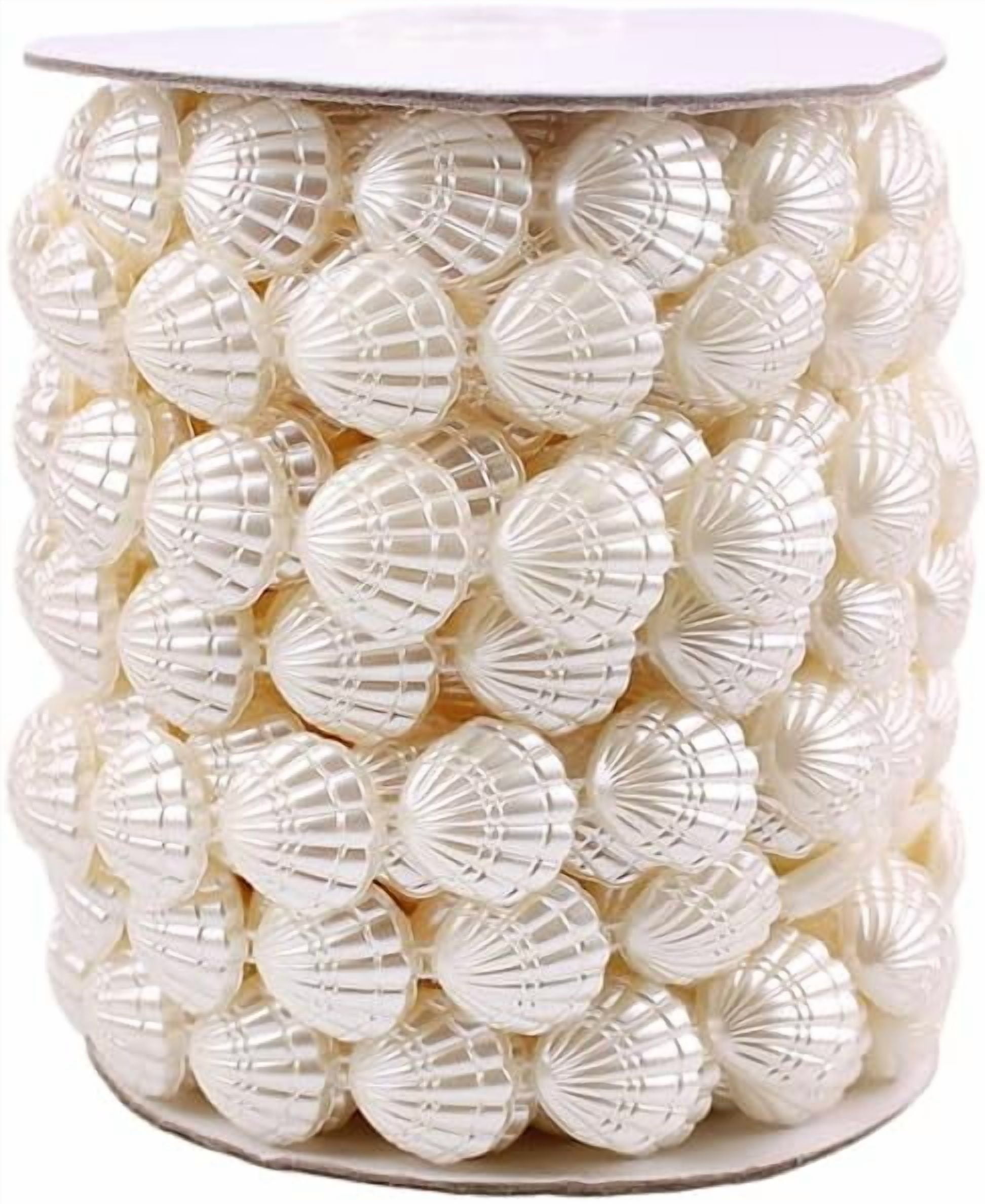 30 Feet 17mm Sea Shell Seashells Shell Ivory Faux Pearl Beads Garland Pearl Bead Roll Strand and Fishing Line Artificial Pearls String Beads Chain Garland Flowers Wedding Christmas Tree Decoration