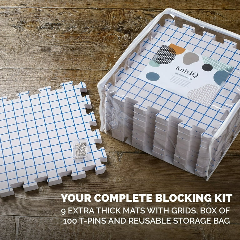 Knitiq Blocking Mats for Knitting - Extra Thick Blocking Boards with Grids with 100 T-Pins and Storage Bag for Needlework or Crochet