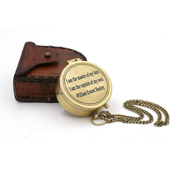 Roorkee Instruments India Directional Compass William Ernest Heanly Quote Engraved with Stamped Leather Case for Camping, Hiking, Touring…