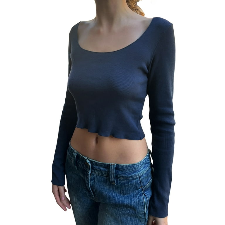 Dupes Y2k Long Sleeve Sexy Fitted Crop T Shirt Women Long Sleeve Slim Fit  Basic Tops Crewneck Solid Going Out Tees