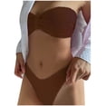 thumbnail image 3 of Feancey Womens Swimsuit Two Piece 2025 Summer Fashion V Cut Swim Bikini Bottoms and Bandeau Tops Bathing Suit Beach Casual Solid Color Swimsuits Holiday Sales Wine S, 3 of 4