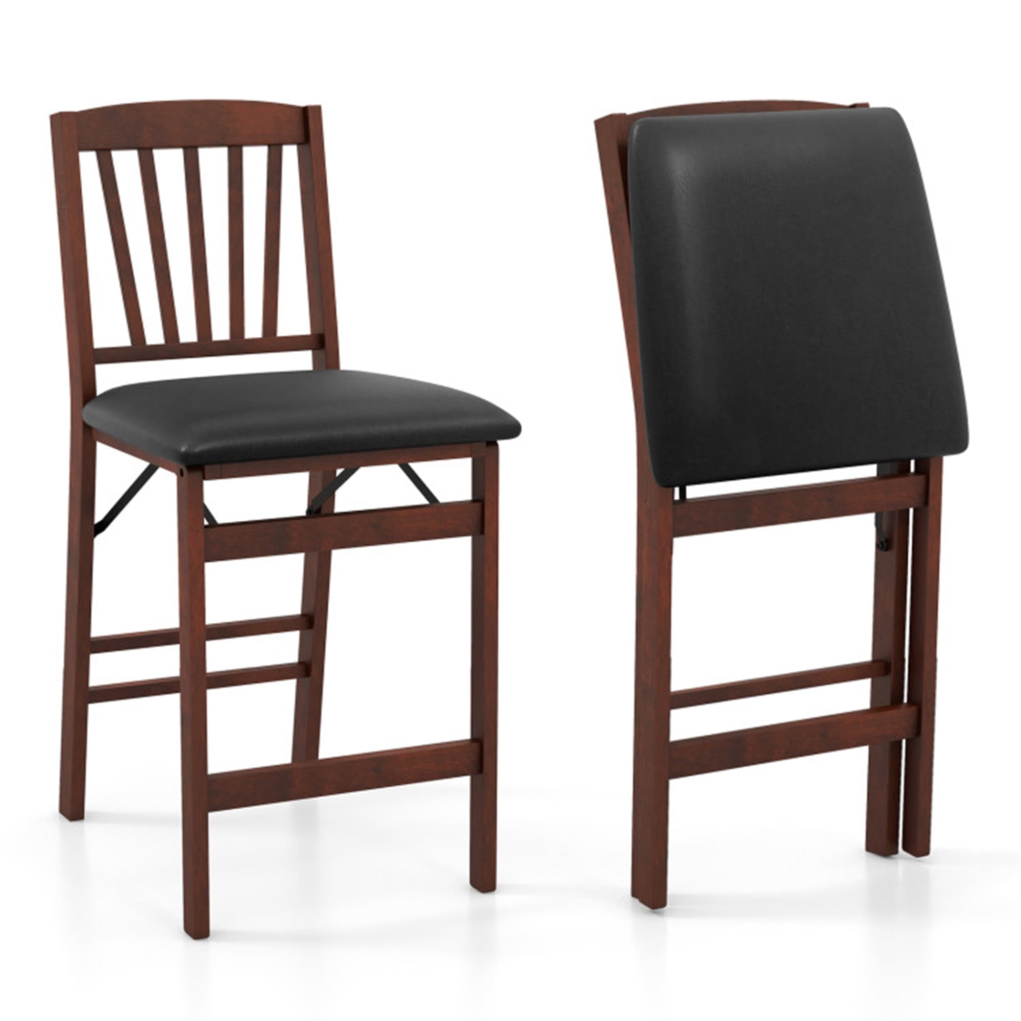 Demi Bonn Set of 2 Counter Height Dining Chairs Folding Kitchen Island Stool with Padded Seat, Brown