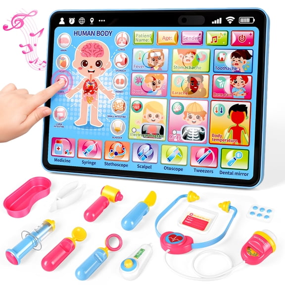 Beefunni Doctor Playset for Toddlers 1-3, Educational Doctor Kit with Interactive Tablet, Stethoscope & Medical Tools, Pretend Play Toys for Girls and Boys, Birthday Gifts for 1 2 3 Year Old