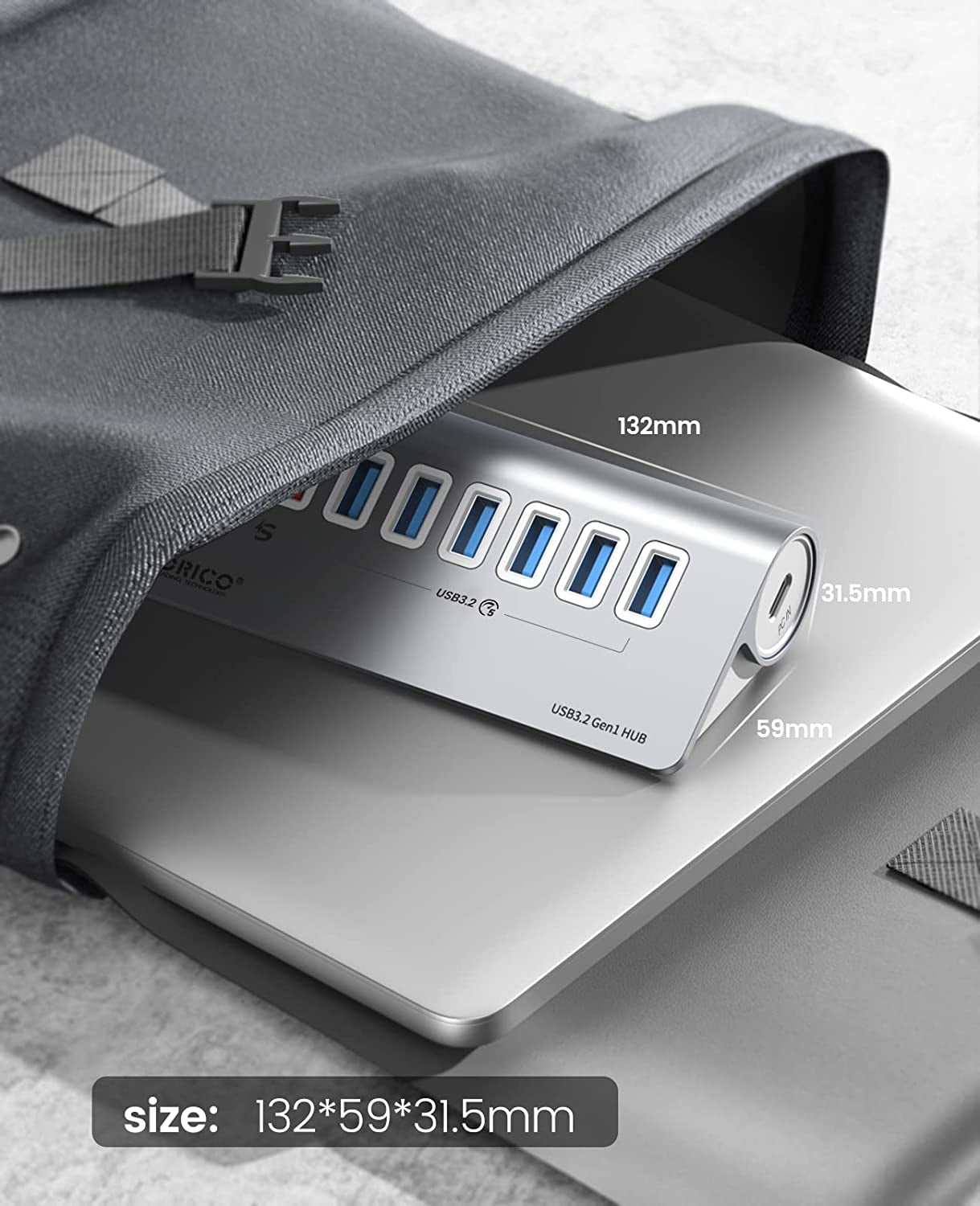 ORICO Powered USB Hub 3.0 Desk Aluminum USB Splitter Hub with 7 USB 3.0 Data Ports + 1 Fast Charging Ports 18w,12v3a Power USB Adapter with 3.28ft Cable