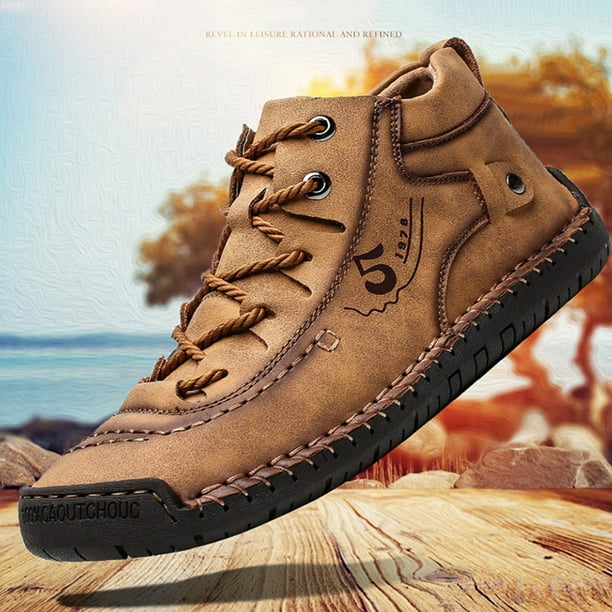 Carootu Boots Men Large Size Shoes Fashion Shoes Men Casual Strap Leather Short Boots Shoes Other Style Single Side