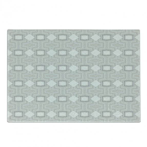 Abstract Cutting Board, Optical Futuristic Pattern Design with Modern and Geometric Elements, Decorative Tempered Glass Cutting and Serving Board, Small Size, Grey Beige and White, by Ambesonne