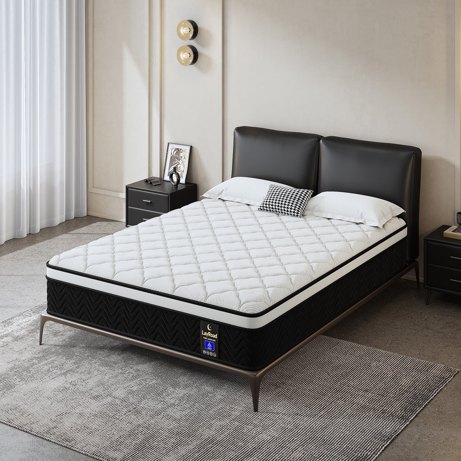 LayRoad 14 Inch Twin Mattress, Medium Firm, Cooling Comfort & Motion Isolation, CertiPUR-US Certified, 100-Night Trial, Black White