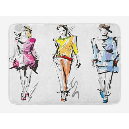 Bathroom With Walk In Closet Designs Teen Room Bath Mat, Fashion Models Walking on Runway Girly Colorful Abstract Sketch Artwork Design, Non-Slip Plush Mat Bathroom Kitchen Laundry Room Decor, 29.5 X 17.5 Inches, Multicolor, Ambesonne ()