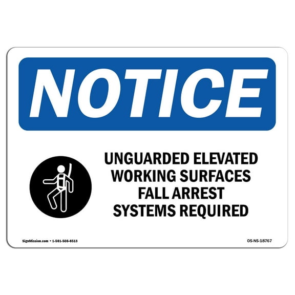 OSHA Notice Sign - Unguarded Elevated Working Surfaces Sign With Symbol | Decal | Protect Your Business, Work Site |  Made in the USA