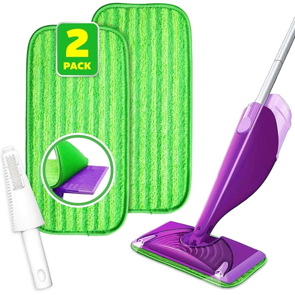 2 Pack  Mop Pads, Compatible with Wet Jet, Wet Pads Refill for WetJet, Microfiber Cloths for Hardwood Floors Cleaning, Machine Washable Mop Pads, Wet Dry Use, Scraper Included