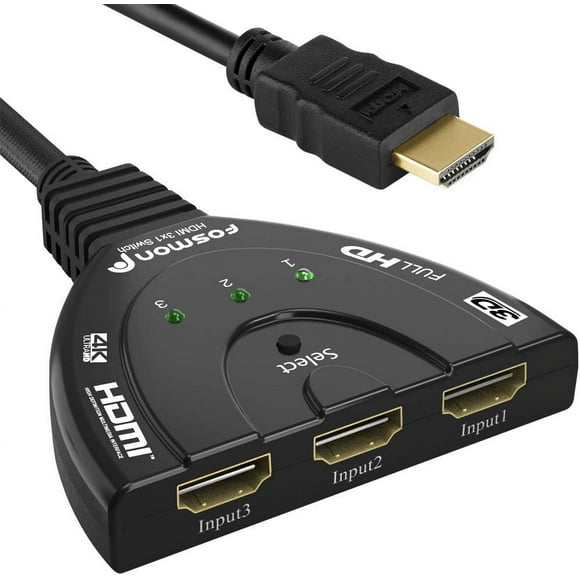 Fosmon 4K HDMI Switch 3 in 1 Out 4K@30Hz 3-Port HDMI Splitter Hub Switcher Auto Switching UHD 3D HDR HD 1080P HDCP for HDTV PS5/4 Xbox Fire Stick