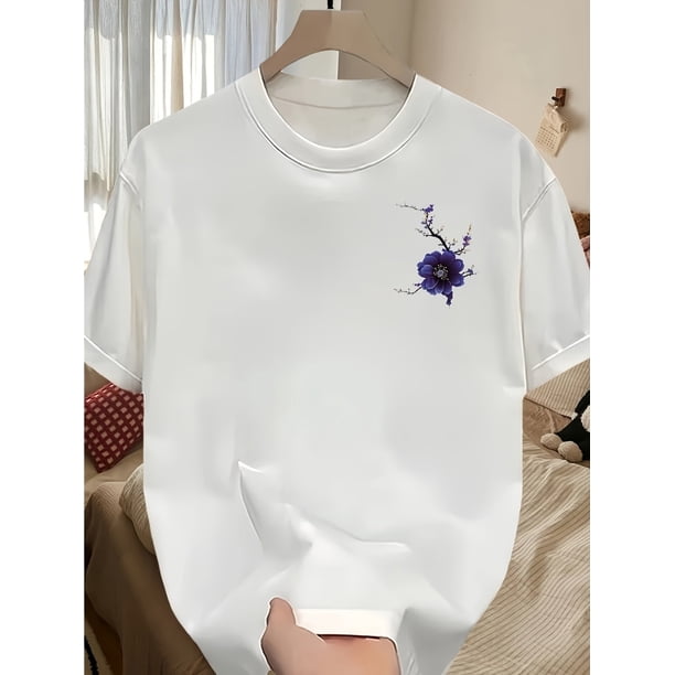 Boy'S Heavyweight 100% Cotton Loose Fit T-Shirt with Floral Design - Breathable, Sweat-Wicking Short Sleeve Tee Casual Streetwear Style, Everyday Tshirt | Floral Print Tee | Soft Texture Shirt