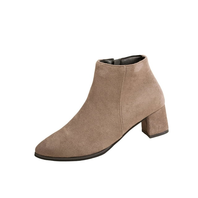 Wdhugt Pointed Toe Ankle Boots For Women Low Heel Design Comfortable Height Increase Fall Winter Season Flock Material