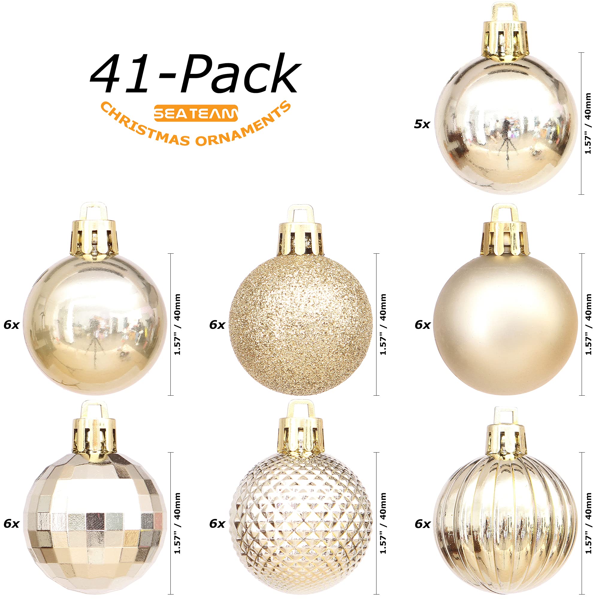Sea Team 41-Pack Gold Christmas Ball Ornaments 1.57" photo 2