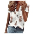 thumbnail image 1 of Casual Tops for Women Short Sleeve Summer Ruffle V-Neck Solid Print Dressy T-Shirt T Shirts Basic Tee Tops, 1 of 5